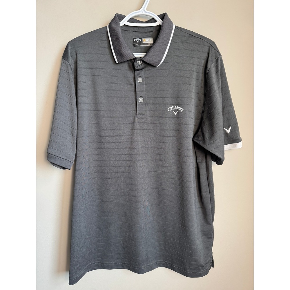 Callaway Golf Polo Shirt Mens Large Gray Short Sleeve Opti-Dri Striped Textured